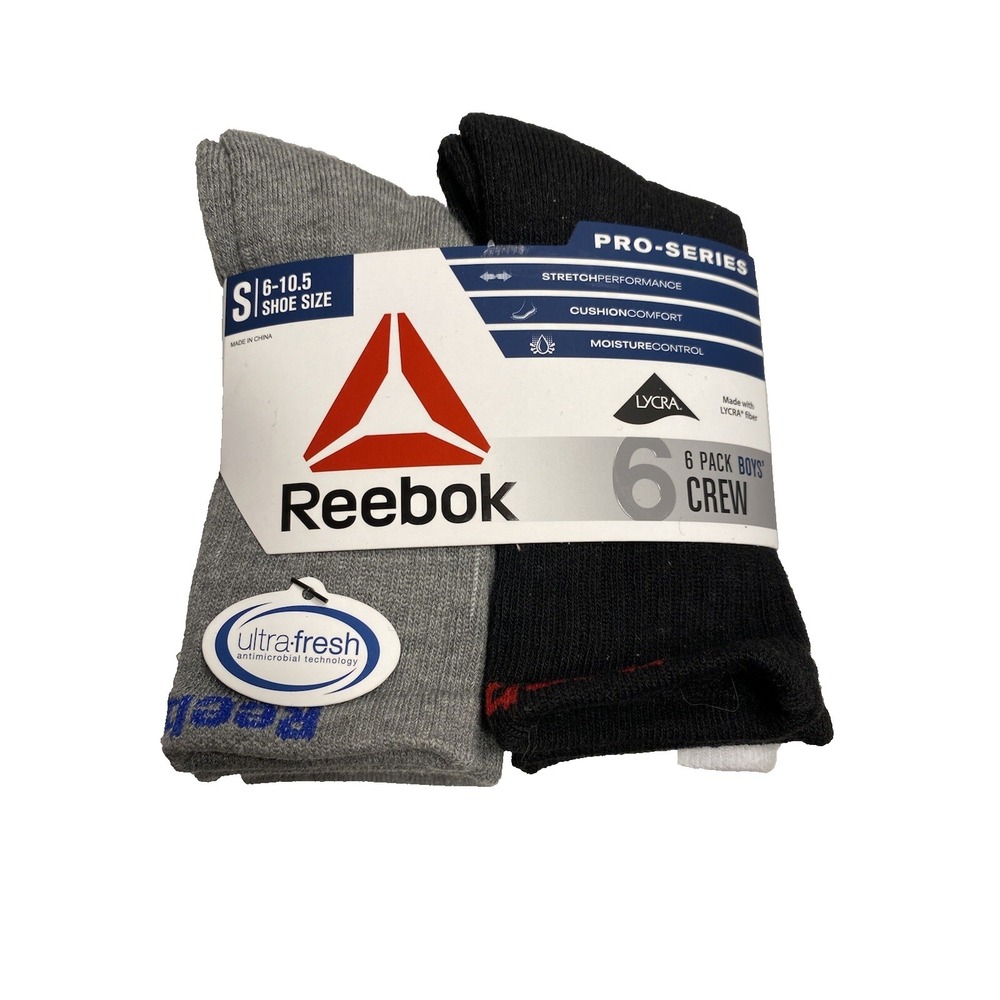 reebok boys crew socks 6 pairs size‎ small shoe 6-10.5